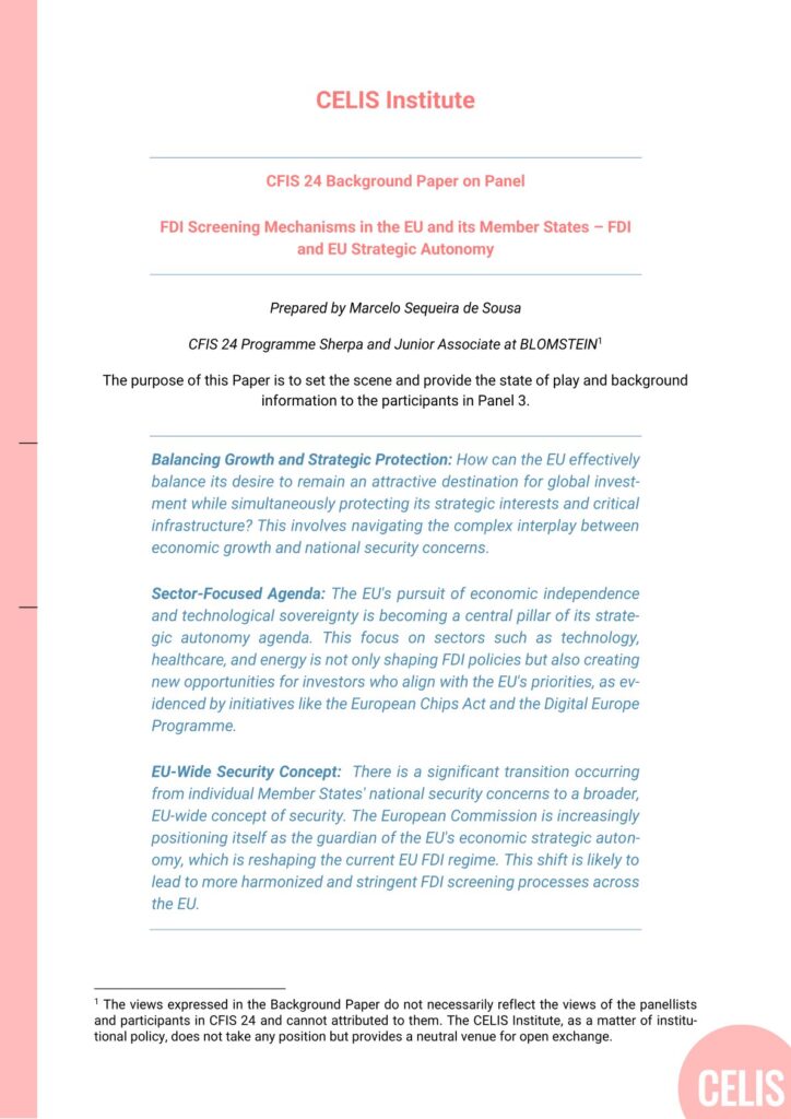 CFIS 24 Background Paper on Panel: FDI Screening Mechanisms in the EU and its Member States – FDI and EU Strategic Autonomy